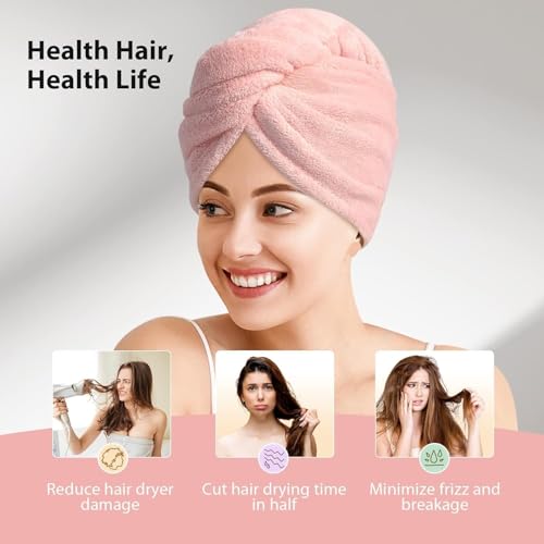 Image of Zuvexa Hair Towel Wrap for Women-Quick Drying Microfiber Towel for Hair with Elastic Loop for Tying-Super Absorbent Head Towels Wrap for Ladies Hair Turban (Pack of 2 Multicolour) (2)