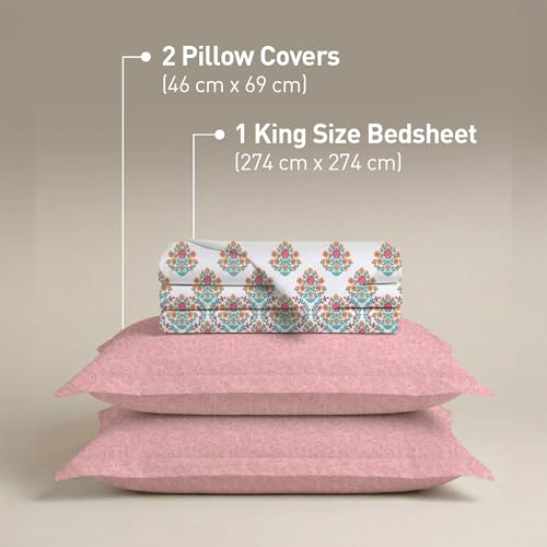 Image of MYTRIDENT Soft Comfort Bedsheet for Double Bed, 100% Cotton Bedsheet, Soft and Breathable, King Size Bedsheet with 2 Pillow Covers - Cascade