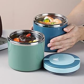 Food Flask Containers, 630ml Reusable Stainless Steel Food Container Jar with Spoon for Hot and Cold Meals, Leak Proof Soup Flask for Kids and Adults, Lunch Box for School, Office, Picnic, Blue
