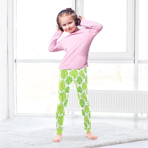 Simple Green Leaves Prints Girls Leggings Soft Comfortable Athletic Leggings Dancing Pants for 4-10 Years4