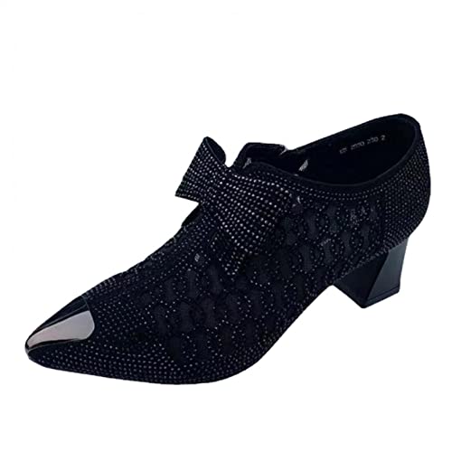 Hbeylia Dress Boots For Women Ladies Sexy Fashion Breathable Glitter Lace Hollow Out Pointed Toe Chunky Block Mid Heels Ankle Booties With Side Zipper Dressy Pump Short Boots For Wedding Party Favor4