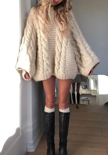 Unybwonn Women Oversized Chunky Cable Knit Sweater Loose Long Sleeves Crewneck Pullover Sweaters Slouchy Y2k Knit Tops2