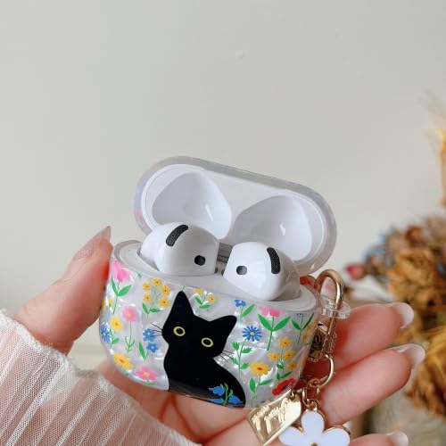 Image of MINSCOSE for AirPods 4 Glitter Case,Cute Cat Flower Shell Pattern Design with Girly Keychain,Soft TPU Protective Shockproof Cover with Cleaner Kit for Girls Women for Airpods 4-Cat