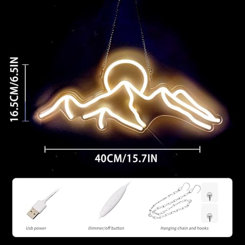 Ulalaza LED Decorative Lights USB Interface Mountains Sunrise Sunset Led Neon Signs Home Decoration Wall Art Christmas Brightness Adjustable 34X17cm - Image 3