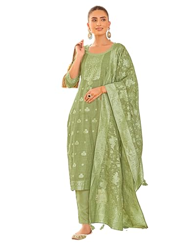 Image of Shaily Premium Silk Blend Woven Design Readymade Kurta with Pants and Dupatta Set | Ethnic Set | 3-Piece Suit Set | Haldi and Wedding Suit Set for Women