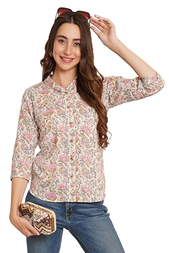 Image of COTLAND Fashions Jaipuri Cotton Floral Printed Shaded Shirt for Women (Top Style)