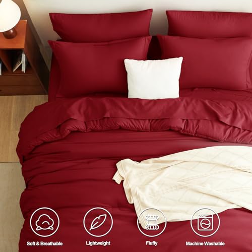 CozyLux Queen Comforter Set Dark Red, 7 Pieces Bed in a Bag Queen Size Comforter Set with Sheets, Bedding Sets with Down Alternative Comforter, Fitted Sheets, Flat Sheets, Pillow Shams and Pillowcases