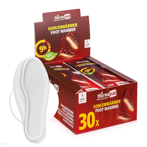 THERMOPAD Sohlenwärmer - DAS ORIGINAL: 5, 10 oder 30 Paar Wärmepads (erhältlich in 5 Größen) - Einlegesohle für 9 Stunden Wärme I Fußwärmer Pads I Extra warme Wärmesohle L für Schuhe & Skischuhe