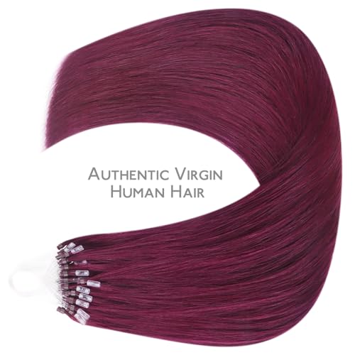 Image of WENNALIFE Microlink Hair Extensions Human Hair, 50g 50s 24 Inch Light Burgundy Remy Hair Microbead Micro Link Microloop Microring Invisible Straight Natural Fusion Installation
