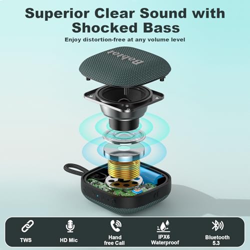 Bobtot Portable Wireless Bluetooth Speaker - IPX7 Waterproof Show Speakers with 16H Playing Time, Loud Stereo Sound, Built-in Mic, TWS, Small Size with Carry Lanyard, DarkBlue — view 2