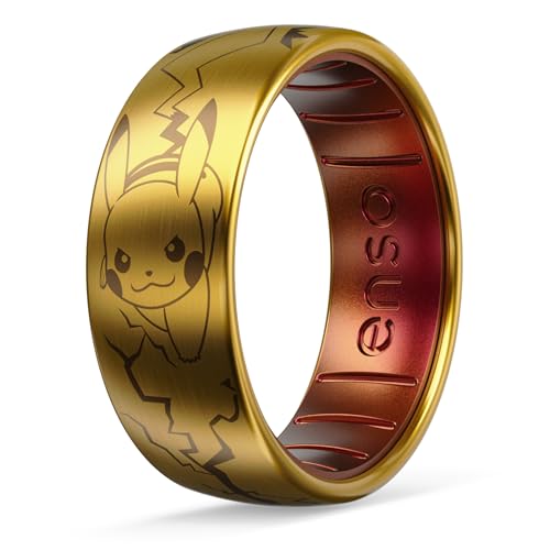Enso Rings x Pokemon Hybrid Ring Collection for Hands - Durable Brushed Outer Metal - Comfortable and Premium Inner Silicone - High Voltage - 18K Gold-Plated/Poseidon - Size 6