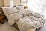 CozyTide Cotton Comforter Set Queen(90x90 Inch),3 Pieces(1 Solid Comforter and 2 Pillowcases) Soft Lightweight Linen Like Textured Fluffy Boho Bedding Set & Collections for All Season