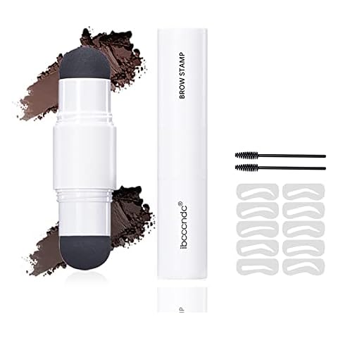 Dual-end Eyebrow Stamp and Stencil Kit, Eyebrow Tint Dark Brown, Eyebrow Powder Stamp Stencil Kit With 10 Eyebrow Stencils, 2 Eyebrow Brush, Long Lasting Waterproof Eyebrow Makeup Tool (01) Cover
