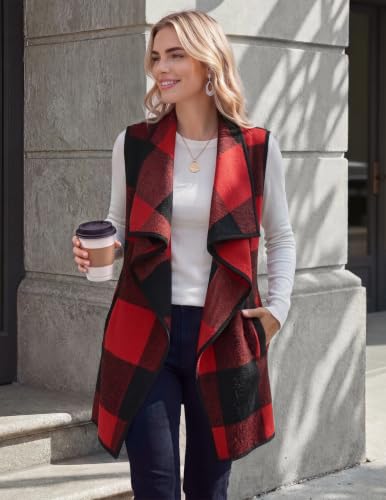 Zeagoo Red Plaid Vest for Women Sleeveless Long Jackets Flannel Work Coats - image 4