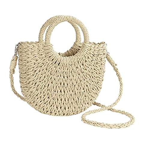 JOLLQUE Straw Beach Bag for Women, Summer Handwoven Tote Bags Purse with Tassel,Top Handle Straw Handbag Clutch(Beige) Cover