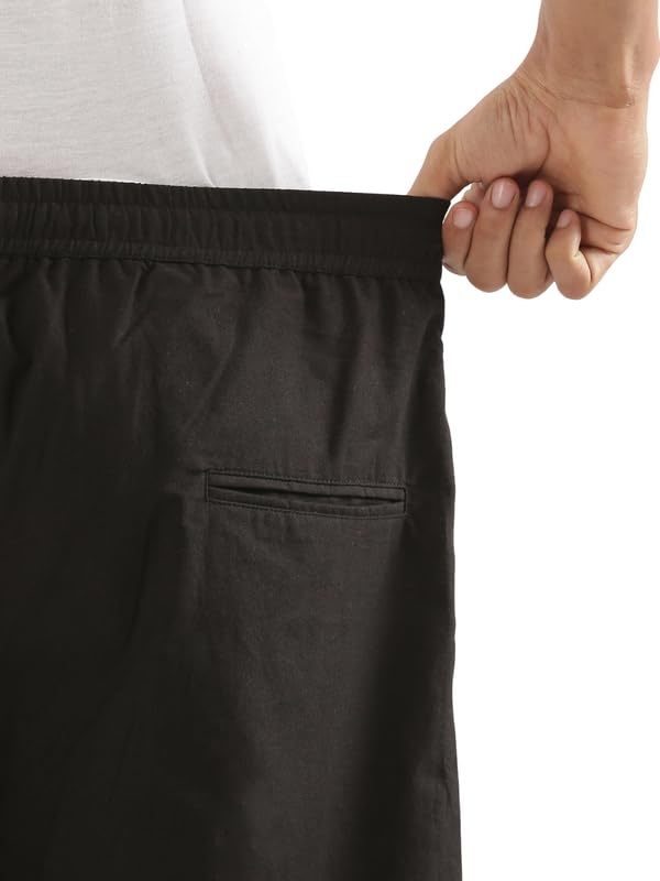Image of SAADAA Men's 100% Cotton Pants | Mid-Rise Straight Fit Casual Trousers with Elastic Waistband and 3 Pockets | Everyday Wear