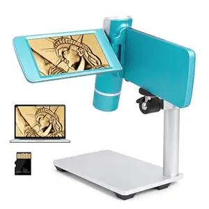 LINKMICRO LM203 4 inch Handheld Digital Microscope for Adults and Kids, Portable Coin Microscope 200X Coin Magnifier with 8 LED Lights, Windows Mac Compatible, 32G SD Card