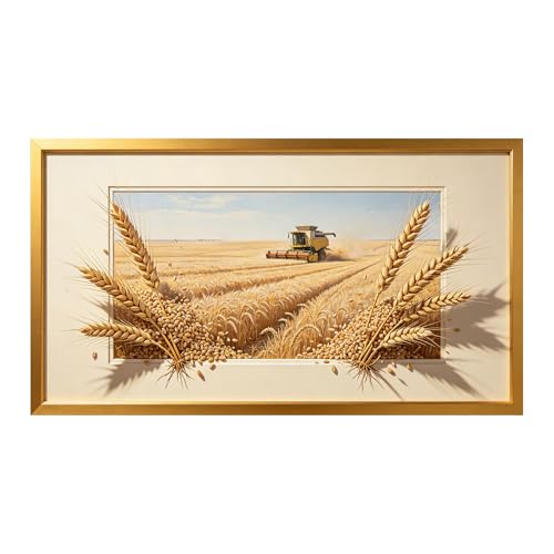 Décoration murale encadrée 3D blé doré amovible pour relooker sans abîmer les murs