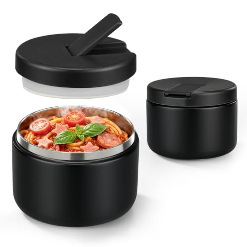 Image of Pawtong 12oz Insulated Vacuum Food Jar with Buckle Lid Wide Mouth Soup Thermo for Hot Food Kids Leakproof Stainless Steel Lunch Container- Black- 1Pack