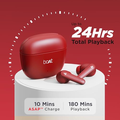 Image of Boat Airdopes 115 in Ear TWS Earbuds with ENx & Beast Mode, Upto 24 Hrs Playback and ASAP Charge(Raging Red)