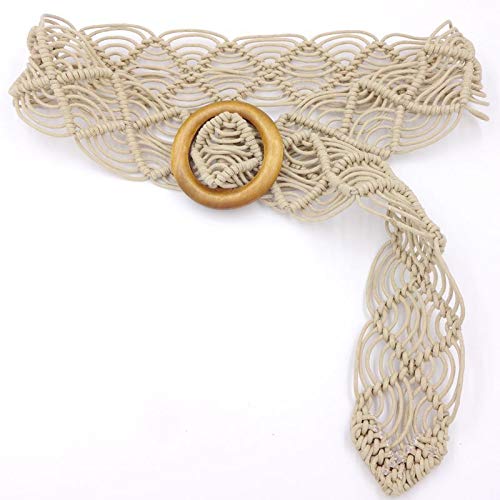 mdgfge Belts Boho Woven Rattan Straw Rope Braid Waist Belt with O-Ring Wooden Buckle Bohemian Style Skirt Fashion Skinny Macrame Waistband for Women Girls