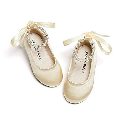 Image of Felix & Flora Girls Toddler Little Ballet Shoes - Flower Girls Mary Jane Flats Dress Shoes Party Wedding