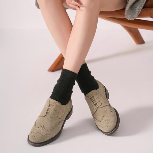 Image of BEAU TODAY Oxford Shoes for Women,Leather Brogue Dress Shoes,Comfort Brethable Ladies Lace-up Handmade Wingtip Shoes for Business Work