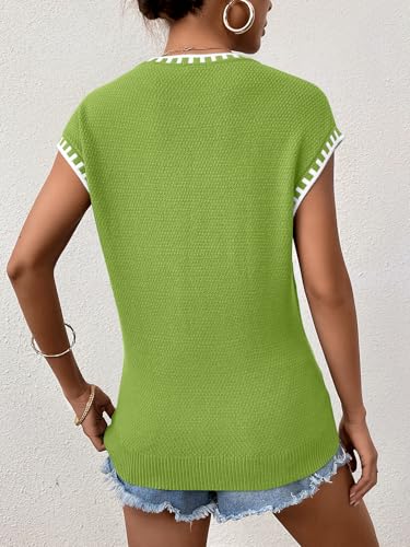 Image of Cap Sleeve Sweater Tops for Women 2026 Knit Summer Sleeveless Tank Vest | Slim Fit, Trendy Color Block, Soft, Skin-Friendly, Strechy, Lightweight, Breathable, Casual Daily Wear