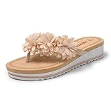 jomix infradito donna estive moda ciabatte ragazze zeppa con fiore comode leggere da spiagia mare sd8109 beige, 37