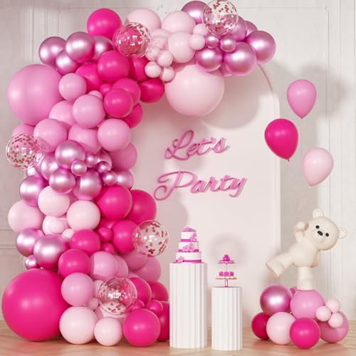 147pcs Pink Balloon Garland Arch Kit Hot Pastel Light Metallic Pink Confetti Balloons for Wedding Bridal Baby Shower Coquette Party Decorations