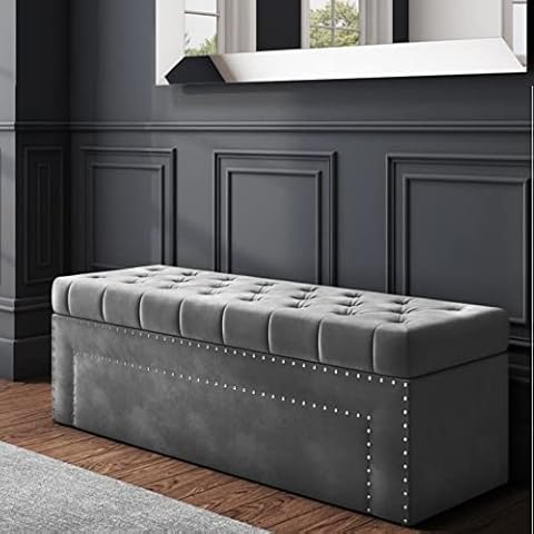 R&M Furnishers Duke Ottoman storage Box - Plush Velvet Storage ottoman with Matching Fabric Buttons- Ottoman Footstool with Storage - Chesterfield Upholstered Coffee Table- end of bed storage bench Cover