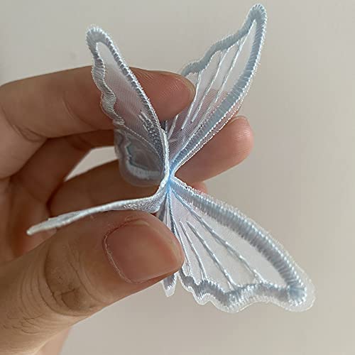 12Pcs Butterfly Lace Trim, Organza Butterfly Patches Lace Fabric Embroidery Sewing Lace Diy Craft Butterfly Decor Applique Patches For Wedding Bride Hair Accessories Dress Curtain (Light Blue) #TOP1