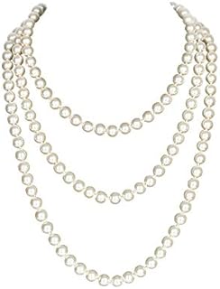 Yuccer Long Pearl Necklace, 1920s Fashion Faux Flapper Pearls Necklace String of Pearls Beads Necklace Costume Jewelry, 59/150cm