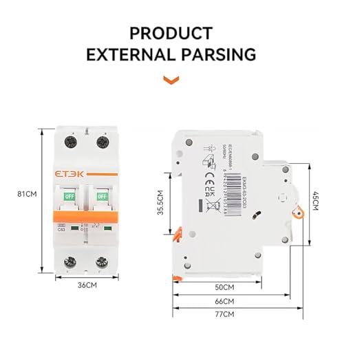 Interruptor automático de 63A y curva C para cortocircuito en 220V 3