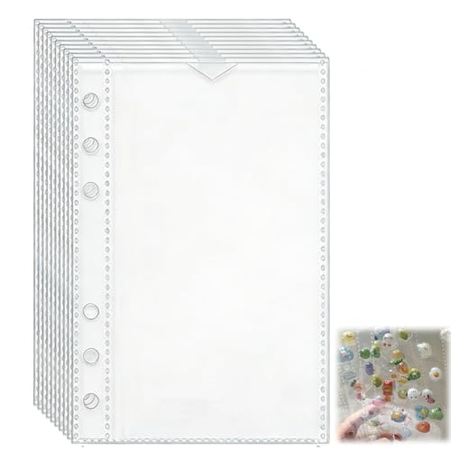シール帳 プラバン 透明 6穴バインダー A6サイズ大容量,【リフィル×20枚 チャック付きポケット×2枚 シール台紙×4枚】推し活収納 PPシート カードブック 下敷き 剥がせる 剥離紙 カードスリーブ コラージュノート クリア手帳 プリ帳 システム手帳 (単ポケットリフィル20枚)