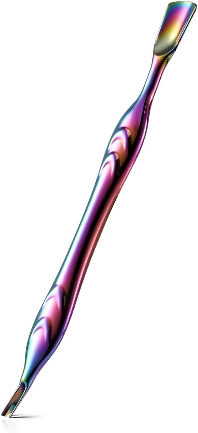 Cuticle Pusher with Fork, 2-in-1 Cuticle Trimmer Nail Care Tool, Stainless Steel Cuticle Remover Tool for Manicures and Pedicures -Rainbow