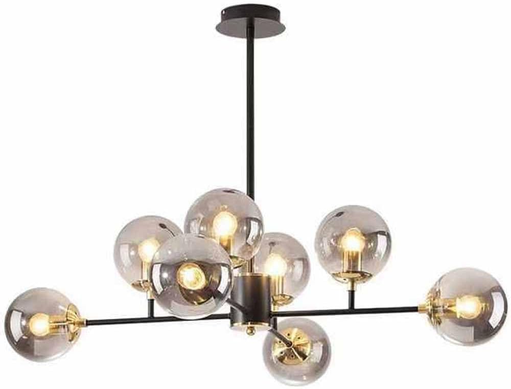 Lampadario a Sfera in Vetro Mid-Century Illuminazione a Sospensione a soffitto in Vetro Multiplo Lampadario in Metallo Nero ad Altezza Regolabile per Soggiorno, Sala da Pranzo, Camera da Let