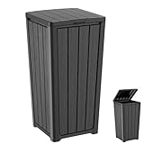 EFU 32 Gallon Outdoor Trash Can with Lid, Waterproof Garbage Can for Patio Backyard Deck Porch, Heavy Duty Commercial Waste Container Bin for 30 to 33 Gallon Trash Bags, Black