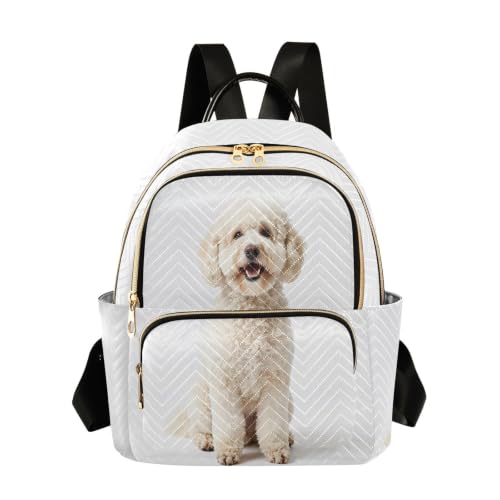 Sac à dos femme à 2 grandes poches blanc motif chien bouclé décontracté
