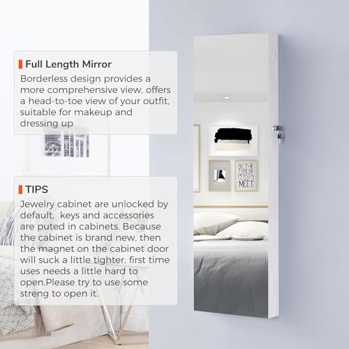 Gissar Full Length Mirror Jewelry Cabinet, 6 Leds Jewelry Armoire Wall Mounted Over The Door Hanging thumb #1