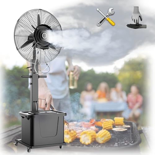 320W Large Industrial Mist Fan, 26/30 Inch Outdoor Pedestal Cooling Fan with 3 Speeds &amp; 11 Gallon Water Tank for Workshop, Factory, Patio &amp; Garden Cooling Solutions
