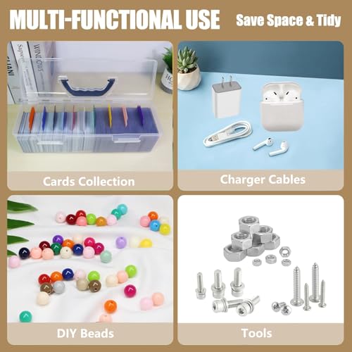 Image of Plastic Storage Container with Lid, Clear Craft Tool Art Supply Sewing Organizer Box with Handle, Storage Bin for Paint Brush, Cards, Pencils, Crayon, Toys, Ribbons (L 13.98 x 4.21 x 4.72 in)