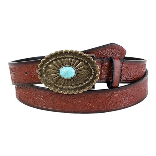 Western PU Leather Belt Embossed Pattern Waistband Jeans Waiststrap Waist Decors Women Turquoises Buckle Waist Belt