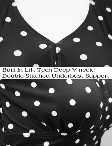 AONTUS Plus Size Vintage One Piece Swimsuits with Tummy Control Boy Shorts for Women Retro Swimwear Removable Soft Padding4