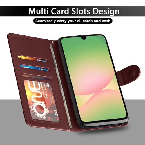 Image of Pikkme Flip Cover for Samsung Galaxy M17 5G / A17 5G / F17 5G Leather Finish | Inside TPU with Card Pockets | Wallet Stand and Shock Proof | Complete Protection Flip Case(Brown)