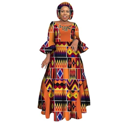 Image of iooiooi Womens African Print Party Maxi Dress Tradition Dashiki Ankara Long Dress & Headwrap