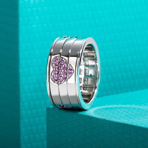 AnuClub Moissanite Wedding Band Ring D Color VVS1 925 Sterling Silver Unique Spinning Love Heart Promise Statement Anniversary Ring for Women with Certificate3