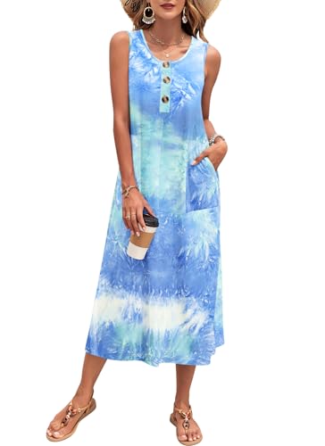 MOLERANI Women's Summer Maxi Dress 2025 Sleeveless Button Down Casual Loose Long Beach Sundress Travel Vacation Outfits