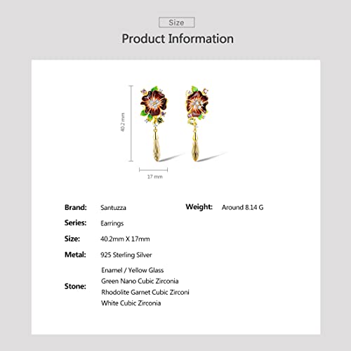 Santuzza Peony Earrings 925 Sterling Silver Yellow Glass Enamel Leaf Brown Flower Dangle Earrings For Women #TOP5