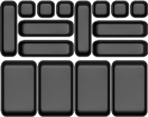 Image of UCRAVO 16Pcs Black Plastic Desk Drawer Organizer Set Clear Plastic Desk Drawer Dividers Trays Dresser Storage Bins, Separation Box for Makeup, jewelry and Gadgets, Bedroom, Bathroom, Office
